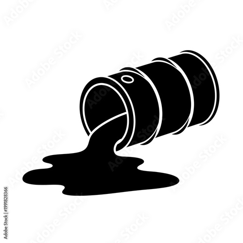 Oil barrel, leaking oil, black liquid, industrial pollution isolated on White Background