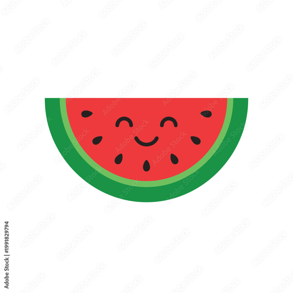 Fototapeta premium Cute Kawaii Watermelon Slice Illustration with Smiling Face