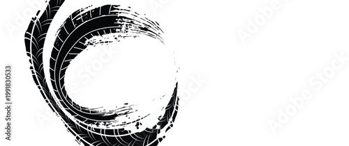 Tire track. Car, bike, motorcycle tyre mark with grunge effect isolated on white background. Wheel footprint on the road. Top view of rubber protector mark. vector