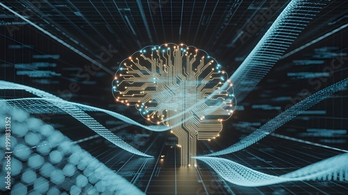 Digital Brain with Glowing Circuits - AI, Machine Learning & Technology Concept. Abstract futuristic backdrop for innovation and data science.
