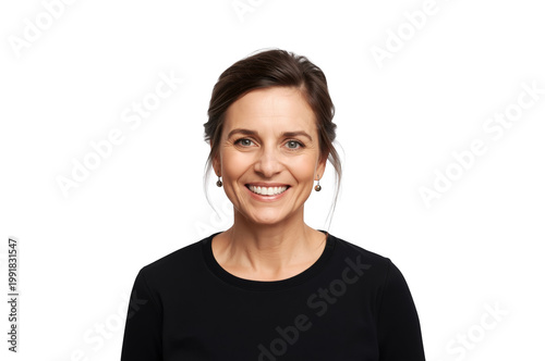 Smiling middle-aged woman looking at camera with transparent background