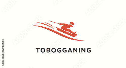 Dynamic Illustration of a Tobogganing Athlete in Action, Speeding Downhill.