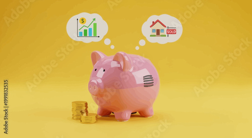 Pink piggy bank, saving money, financial planning, investment ideas, wealth growth