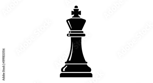 Black Chess King Piece Silhouette Isolated on White Background.