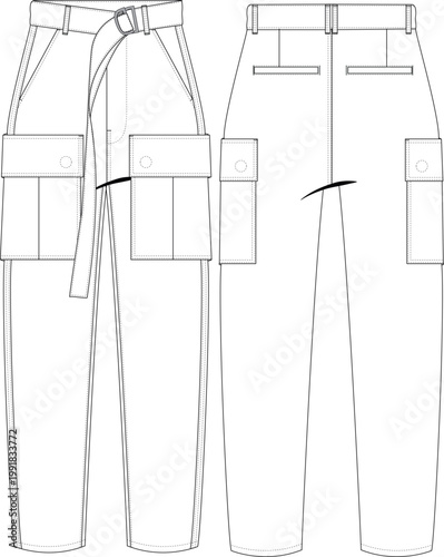 Woman Cargo Belted Detail Slim Trouser