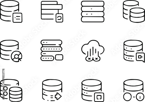 database icon set for cloud storage server and data analytics