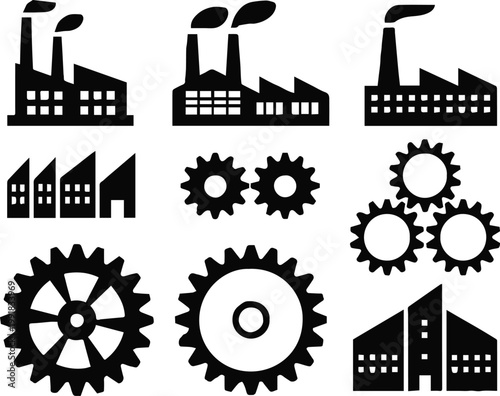 factory gear and cogwheel icons industrial machine production