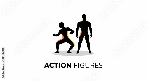 Dynamic Silhouette Action Figures Posed on White Background.