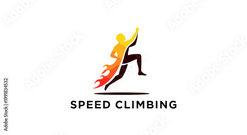 Dynamic Silhouette of a Climber Ascending with Fiery Energy.