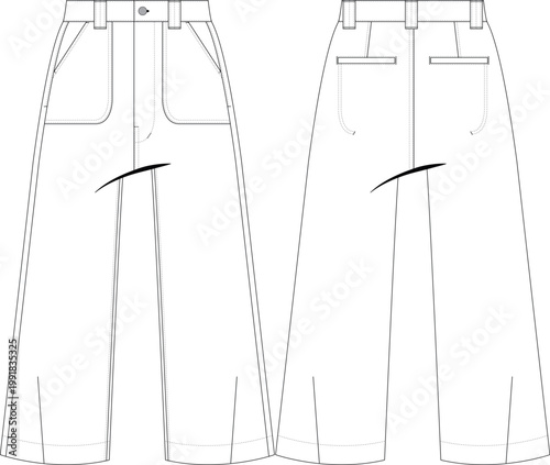 Woman Flap Pocket Wideleg Flare