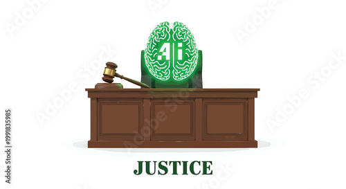 Justice, law, gavel, green circuit board, judge desk, technology, legal system
