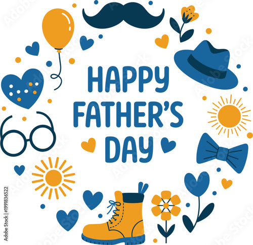 Foto Professional Happy Father's Day concept with decorative wreath of blue and yello