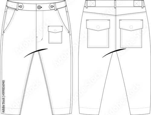 Woman Slim Crop Mom Belted Button