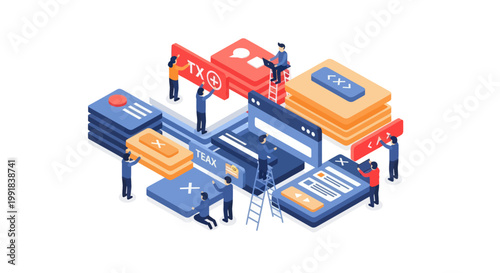 Isometric Business Technology and Data Processing Concept.