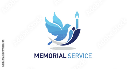 Elegant Blue Dove with Candle Symbolizing Remembrance and Memorial Service.