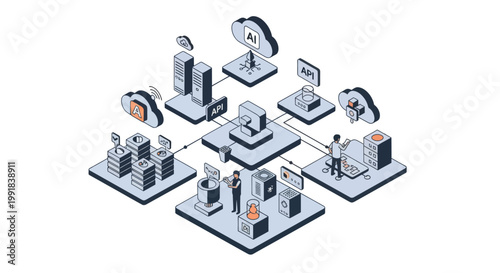 Abstract Network of AI and Cloud Computing Services.