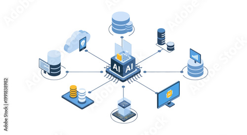 AI and Data Network Isometric Illustration.
