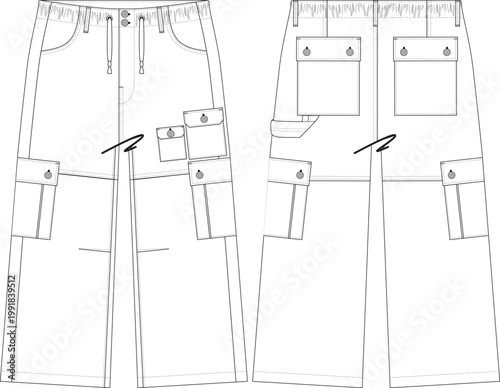 Woman Multi Pocket Parachute Baggy Trouser