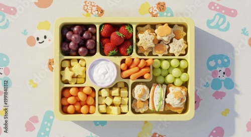 Wholesome Bento Box Lunch with Fruits, Snacks, and Sandwiches