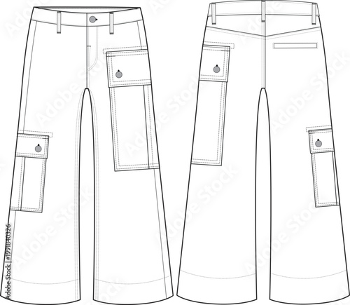 Woman Long Pocket Wideleg Flare Trouser Pant