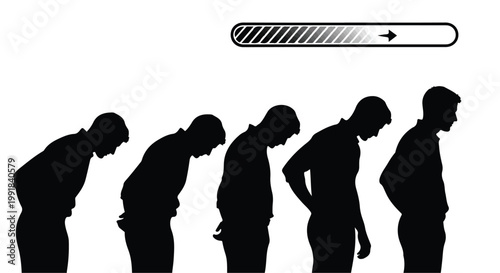 Loading bar with people waiting in line