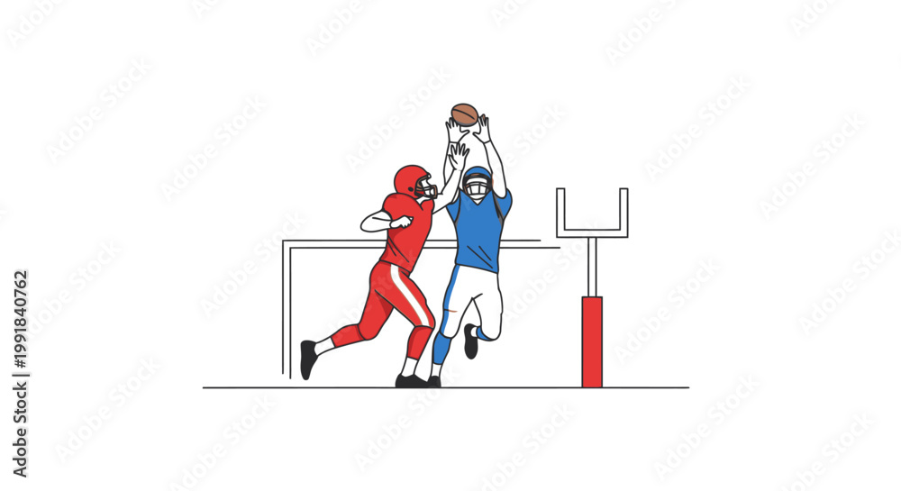 Fototapeta premium American Football Players Competing for a Catch in a Game.