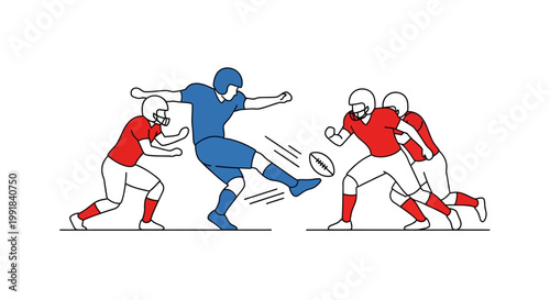 American Football Player Kicking Ball During Game Action.