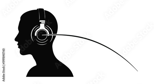 man wearing headphones with sound wave line