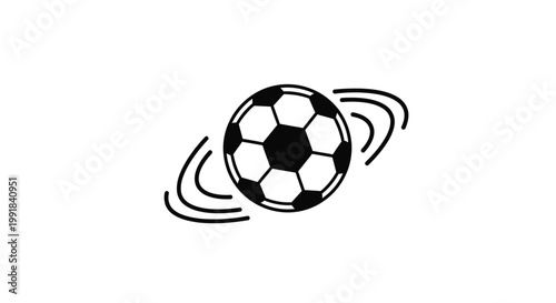 Black and White Soccer Ball Icon with Motion Lines.