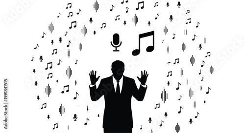 podcast music silhouette man speaking microphone
