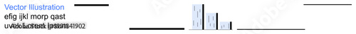 Data visualization, minimalistic design, branding elements, graphic templates, abstract art, creative layouts. Geometric lines, text block and shapes arranged linearly. Data visualization
