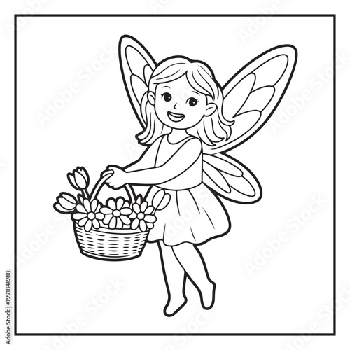 Cute Fairy Coloring Page Illustrations Vector Line Art