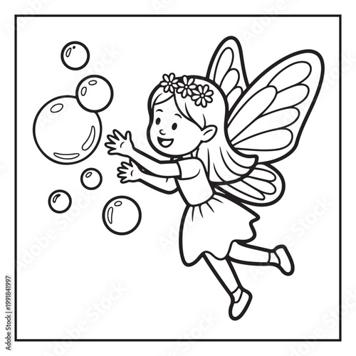 Cute Fairy Coloring Page Illustrations Vector Line Art
