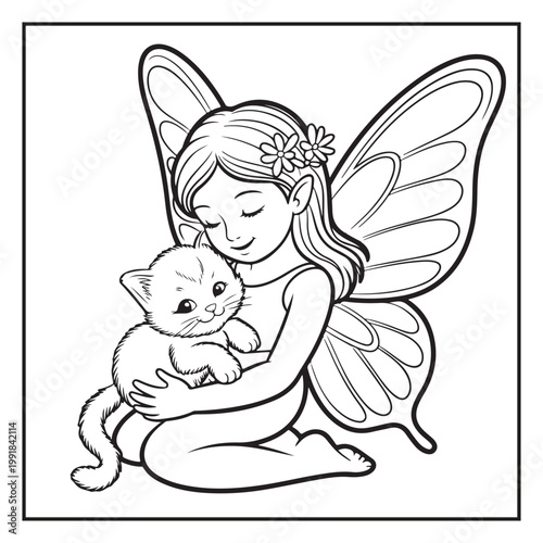 Cute Fairy Coloring Page Illustrations Vector Line Art