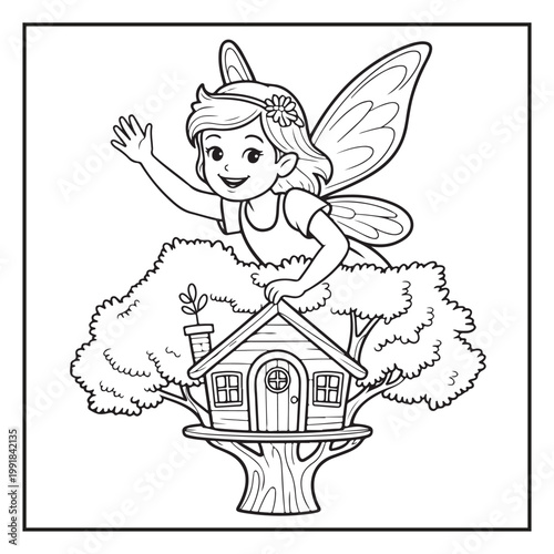 Cute Fairy Coloring Page Illustrations Vector Line Art