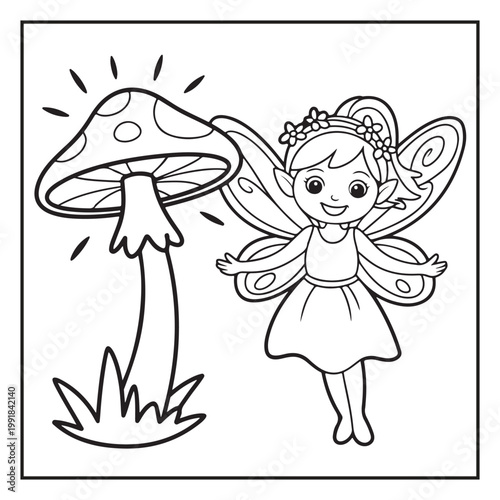 Cute Fairy Coloring Page Illustrations Vector Line Art