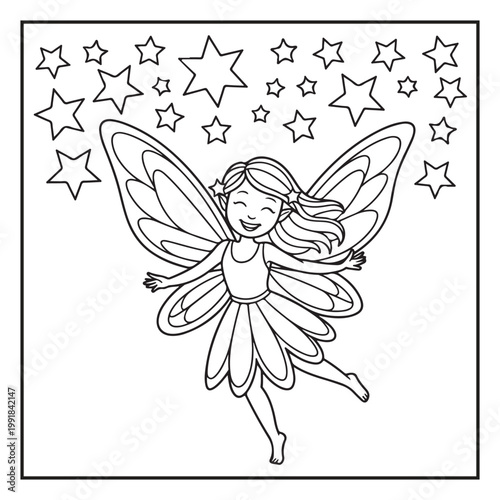 Cute Fairy Coloring Page Illustrations Vector Line Art