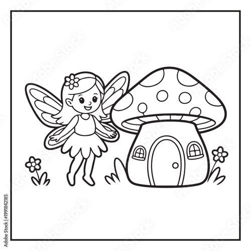Cute Fairy Coloring Page Illustrations Vector Line Art