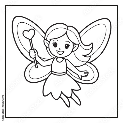 Cute Fairy Coloring Page Illustrations Vector Line Art