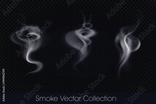 Smoke, smoke of e-cig, mist, fog, gas and Steam isolated Vector (EPS) Illustration Set on transparent background