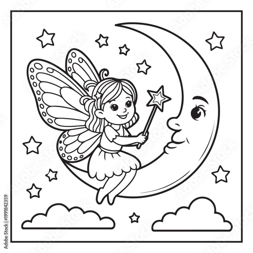 Cute Fairy Coloring Page Illustrations Vector Line Art