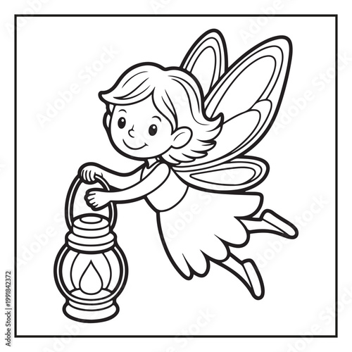 Cute Fairy Coloring Page Illustrations Vector Line Art