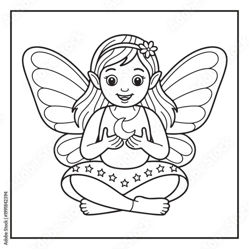 Cute Fairy Coloring Page Illustrations Vector Line Art