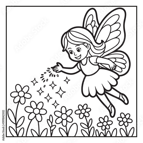 Cute Fairy Coloring Page Illustrations Vector Line Art