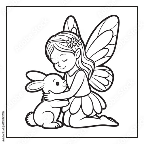 Cute Fairy Coloring Page Illustrations Vector Line Art