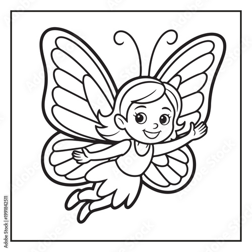 Cute Fairy Coloring Page Illustrations Vector Line Art