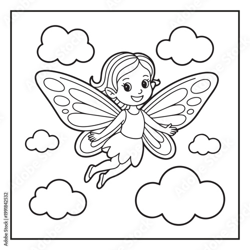 Cute Fairy Coloring Page Illustrations Vector Line Art