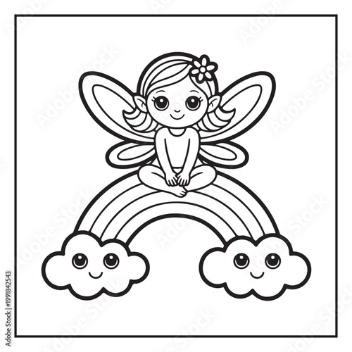 Cute Fairy Coloring Page Illustrations Vector Line Art