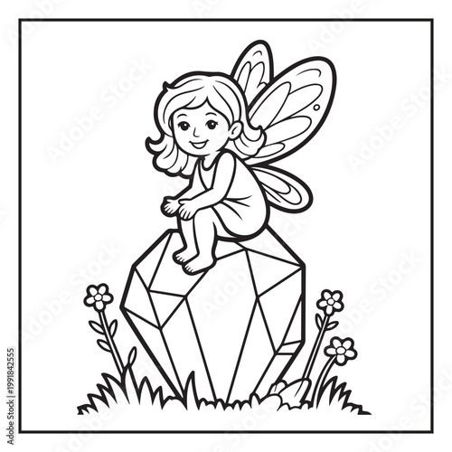 Cute Fairy Coloring Page Illustrations Vector Line Art