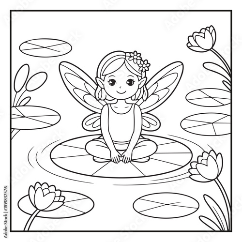 Cute Fairy Coloring Page Illustrations Vector Line Art